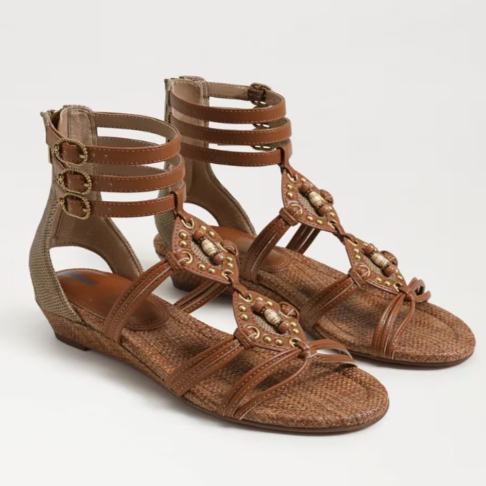 Sam Edelman Danica Gladiator Wedge Sandal Boho Woven Strappy Beaded Ankle Strap